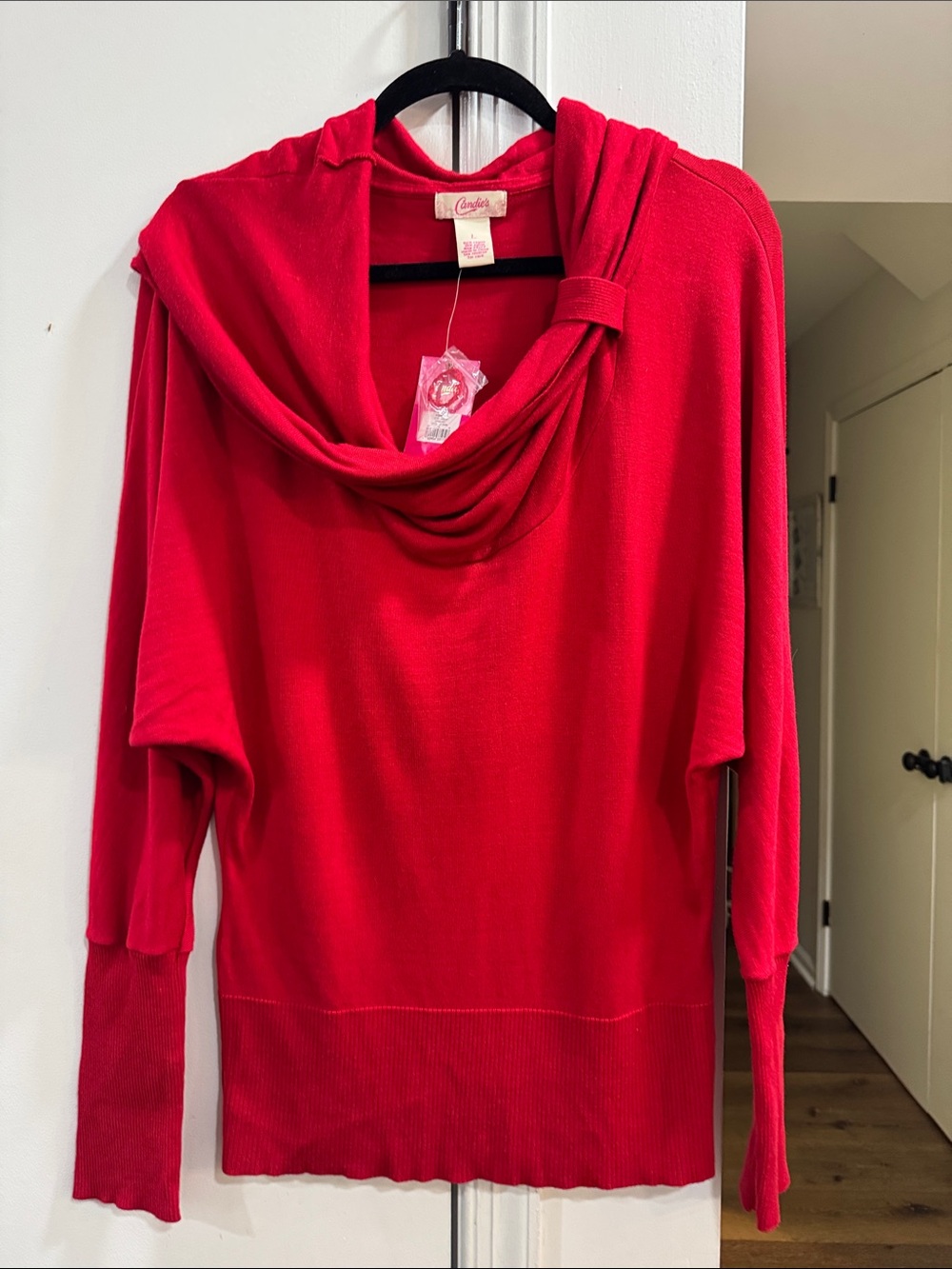 Candie's Bright Red Draped Cowl Neck Sweater